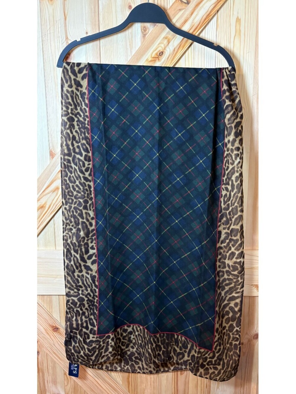 Chaps Leopard Print and Plaid Patterned Scarf - New with Tags